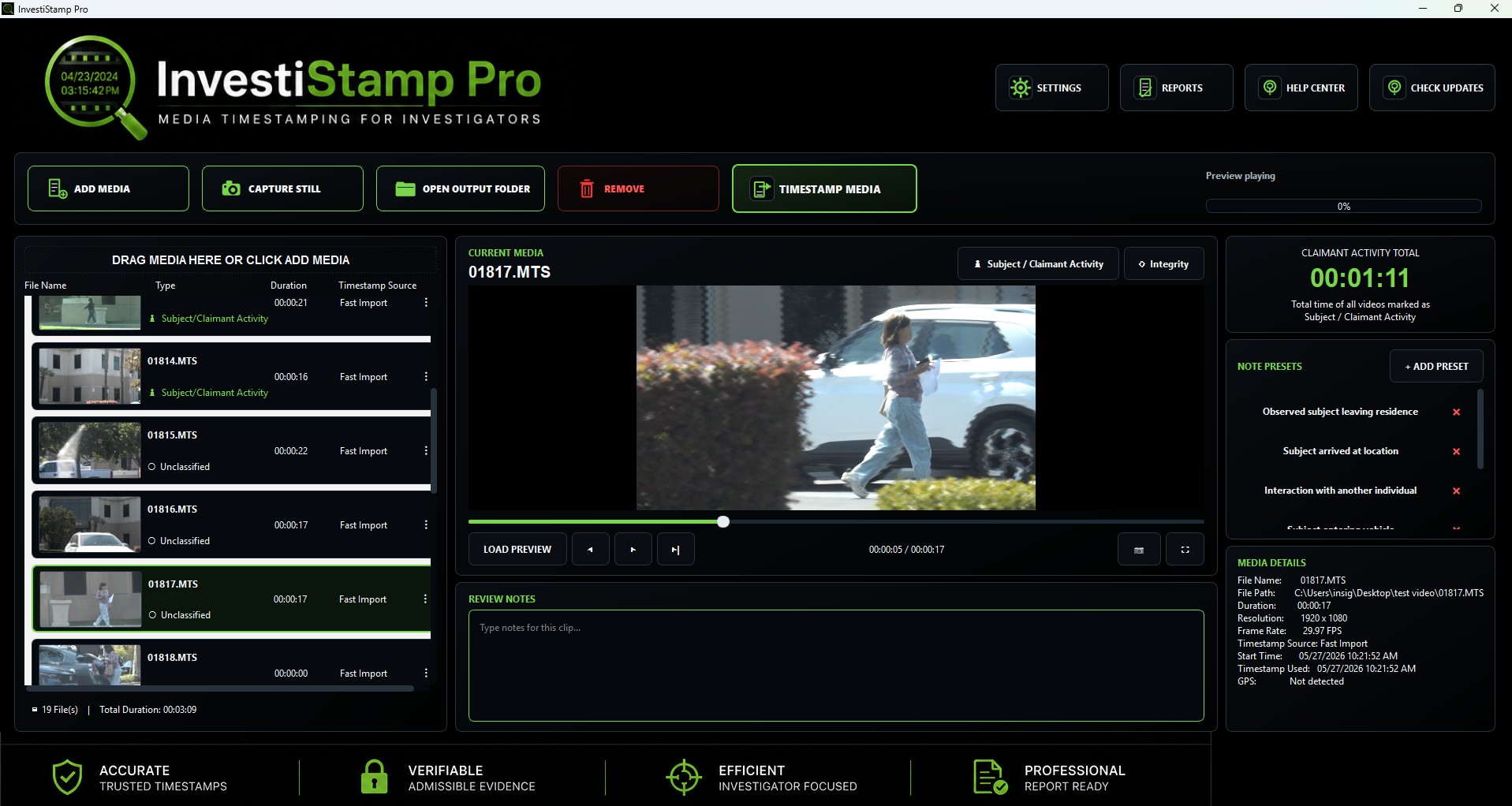 InvestiStamp Pro main interface